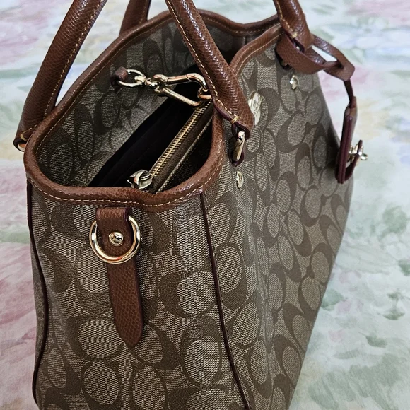 Coach 2 Way Brown and Tan Signature Coated Canvas Mini Handbag - Picture 2 of 6